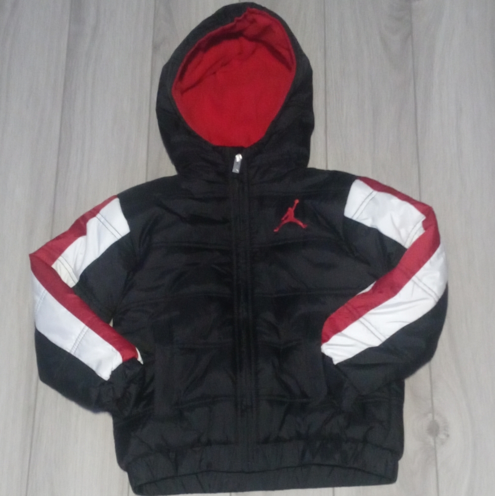 Jordan Puffer Winter Coat - Like New - Kid's Size 5 - Black/Red/White